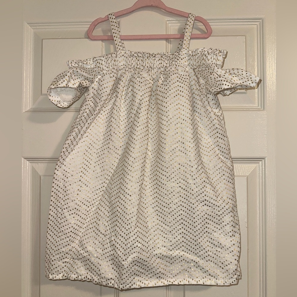 JANIE AND JACK x Rachel Zoe White Off-Shoulder Dress with Gold Dots